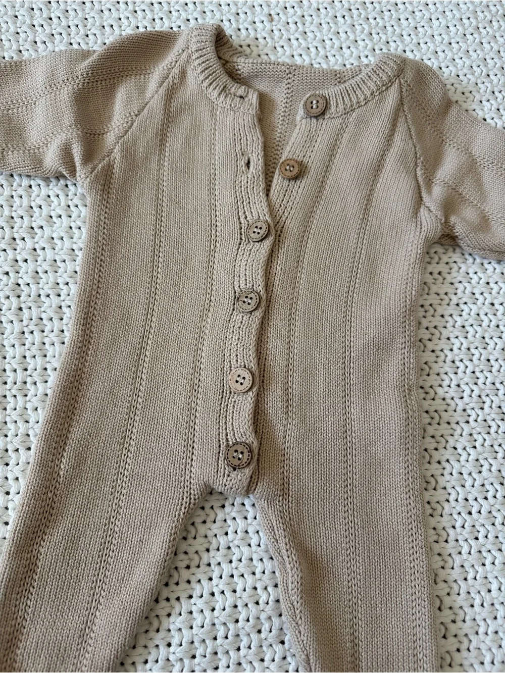 Cozy Knit Button-Front One-Piece in Light Brown